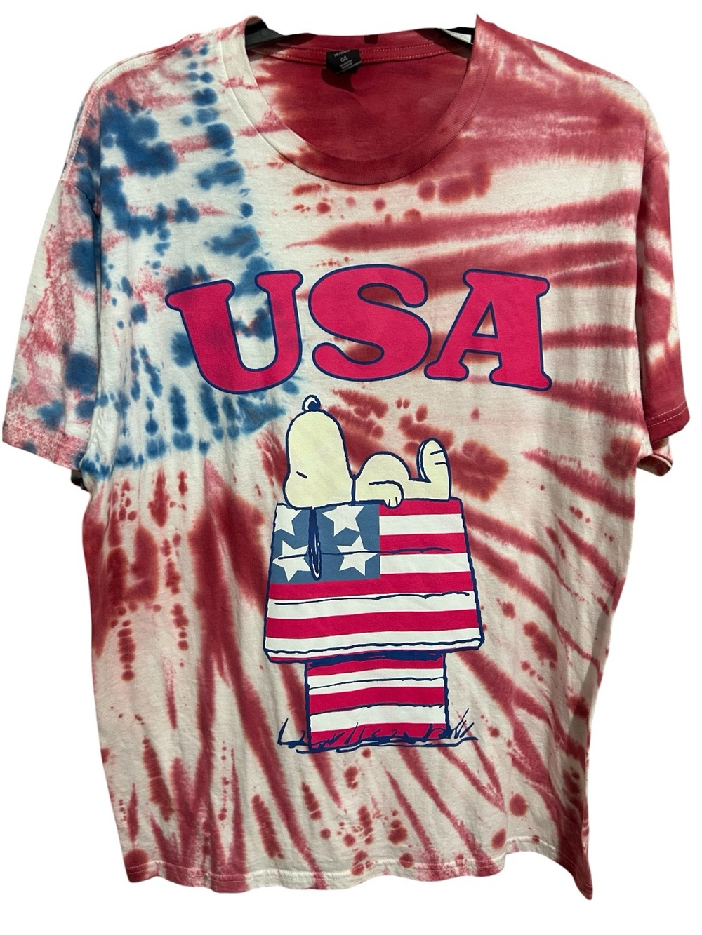 Official Peanuts Snoopy USA Patriotic Tie-Dye T-Shirt - Size Large